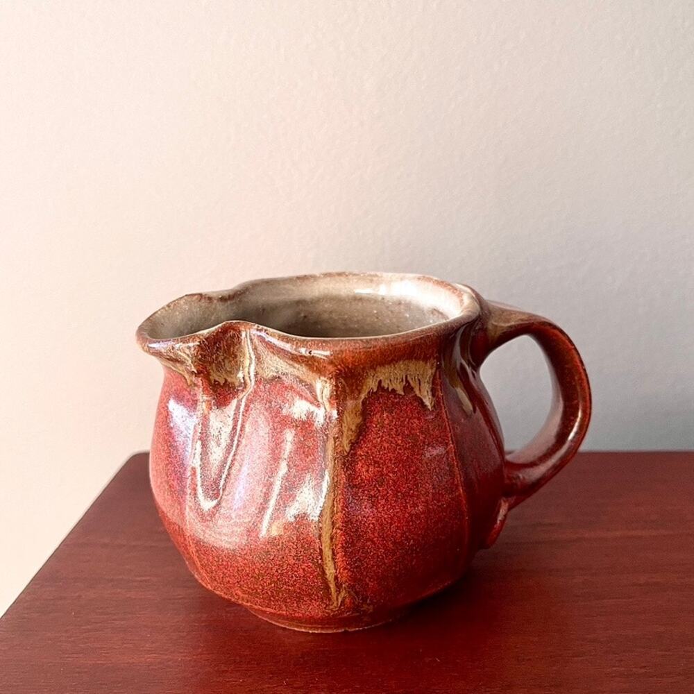 Studio Ceramic Handled Pitcher or Creamer Drip Glaze Red